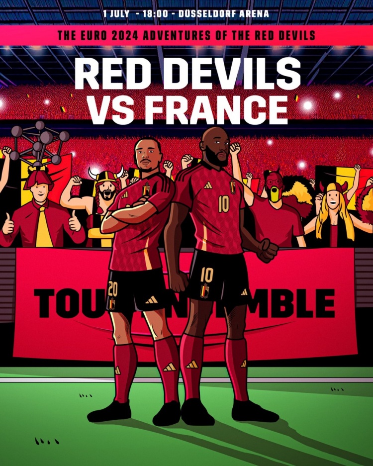 比利时晒对阵法国海报：卢卡库、奥蓬达漫画形象出镜